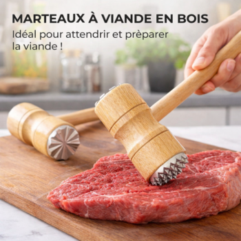 Maillet Attendrisseur de Viande - Double Face, Manche en Bois
