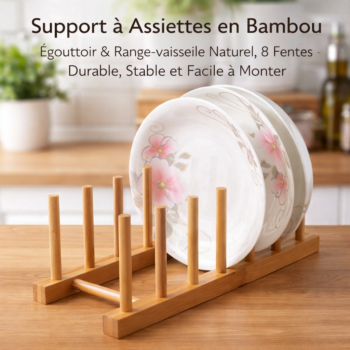 Support a Assiettes en Bambou - Egouttoir 8 Fentes