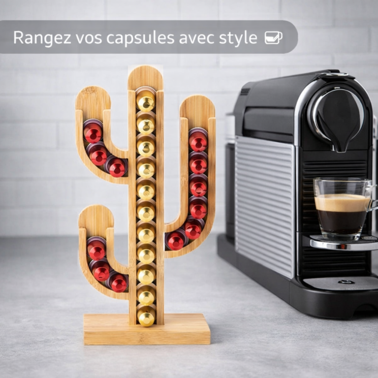 Porte Capsules Cafe en Bambou Design Cactus - Support Nespresso