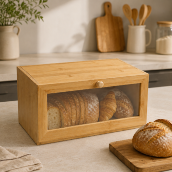 Boite a Pain en Bambou avec Facade Transparente 40x20x18 cm